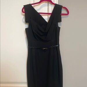 Black Halo Black Sheath Midi Dress V-Neck Sleeveless